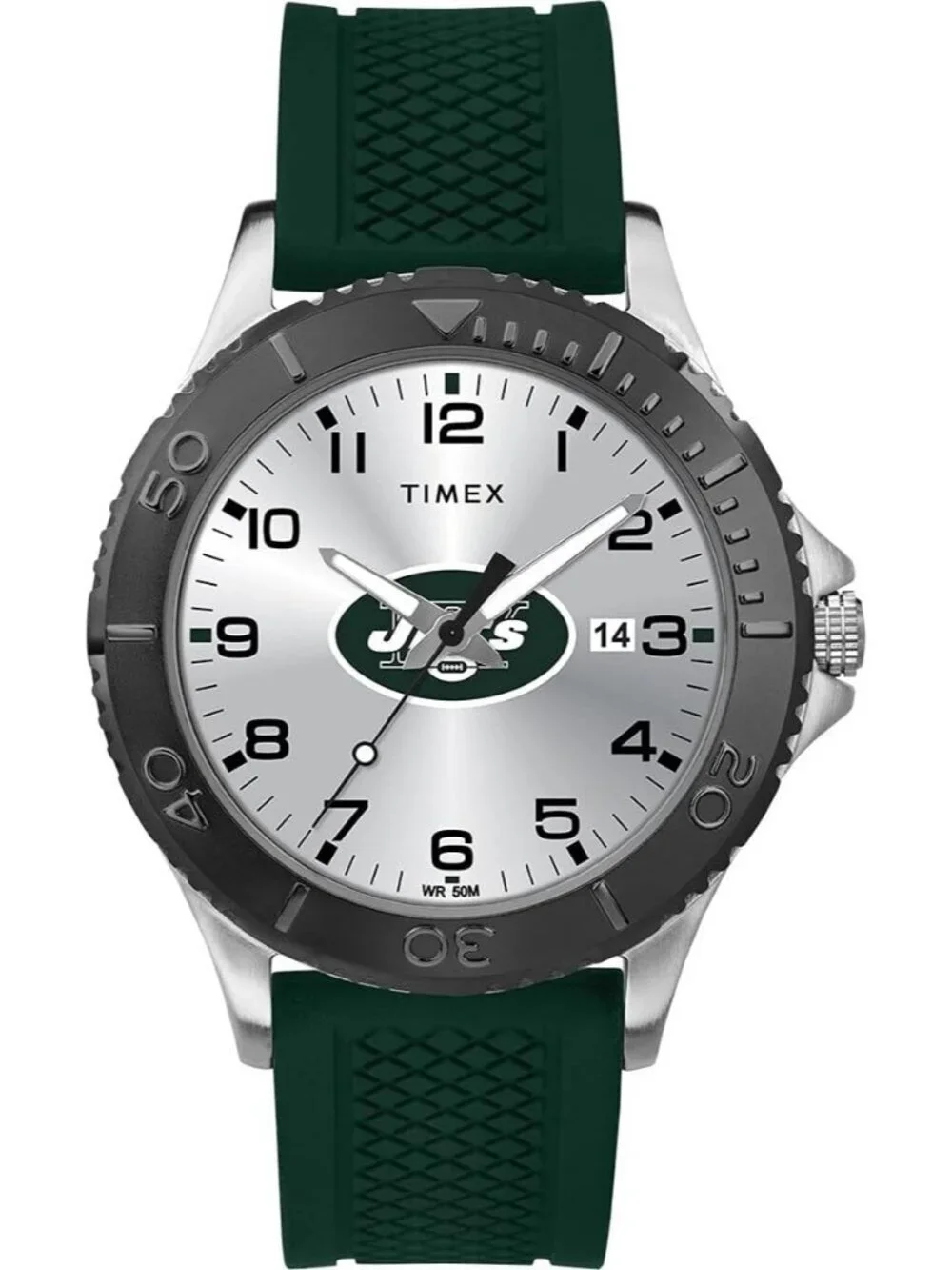Men's Silver Green Rubber Band Analog NFL Gamer New York Jets Luminant Watch